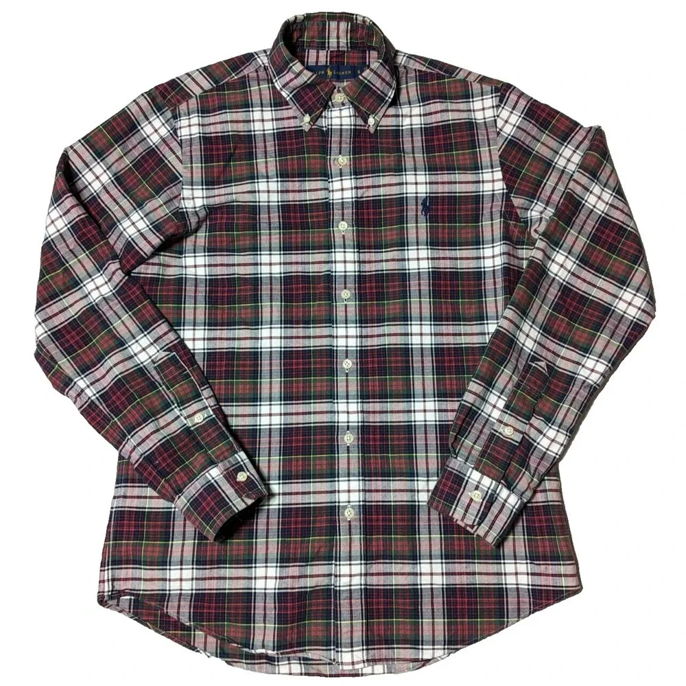 POLO RALPH LAUREN Men Small Red Blue Green Plaid Cotton Button-Up Shirt EUC‎